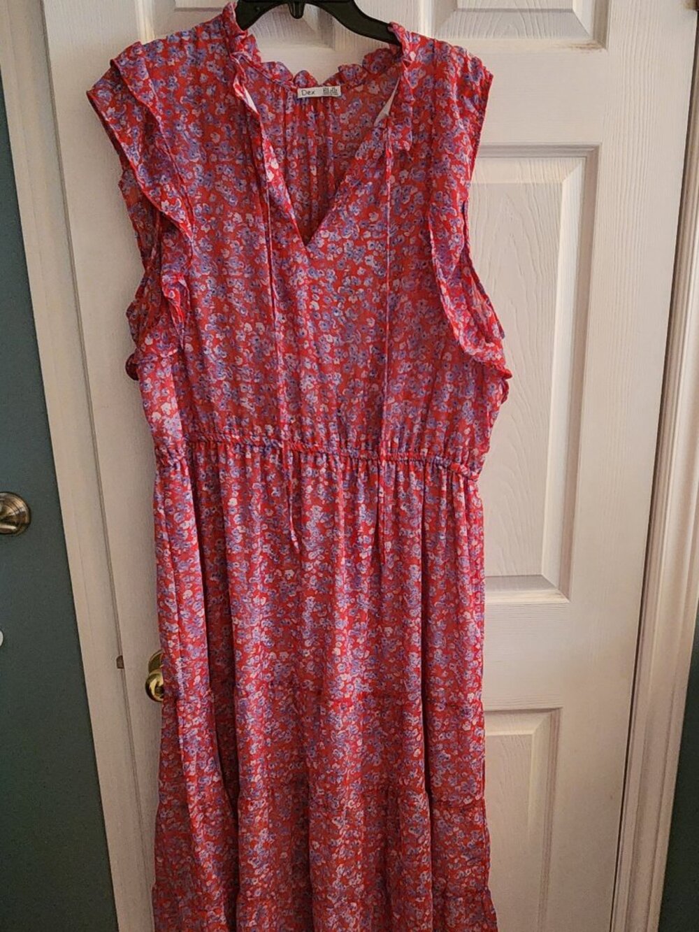 Red/Blue Sleeveless Floral Maxi Dress, Women's Size 2x, Dex